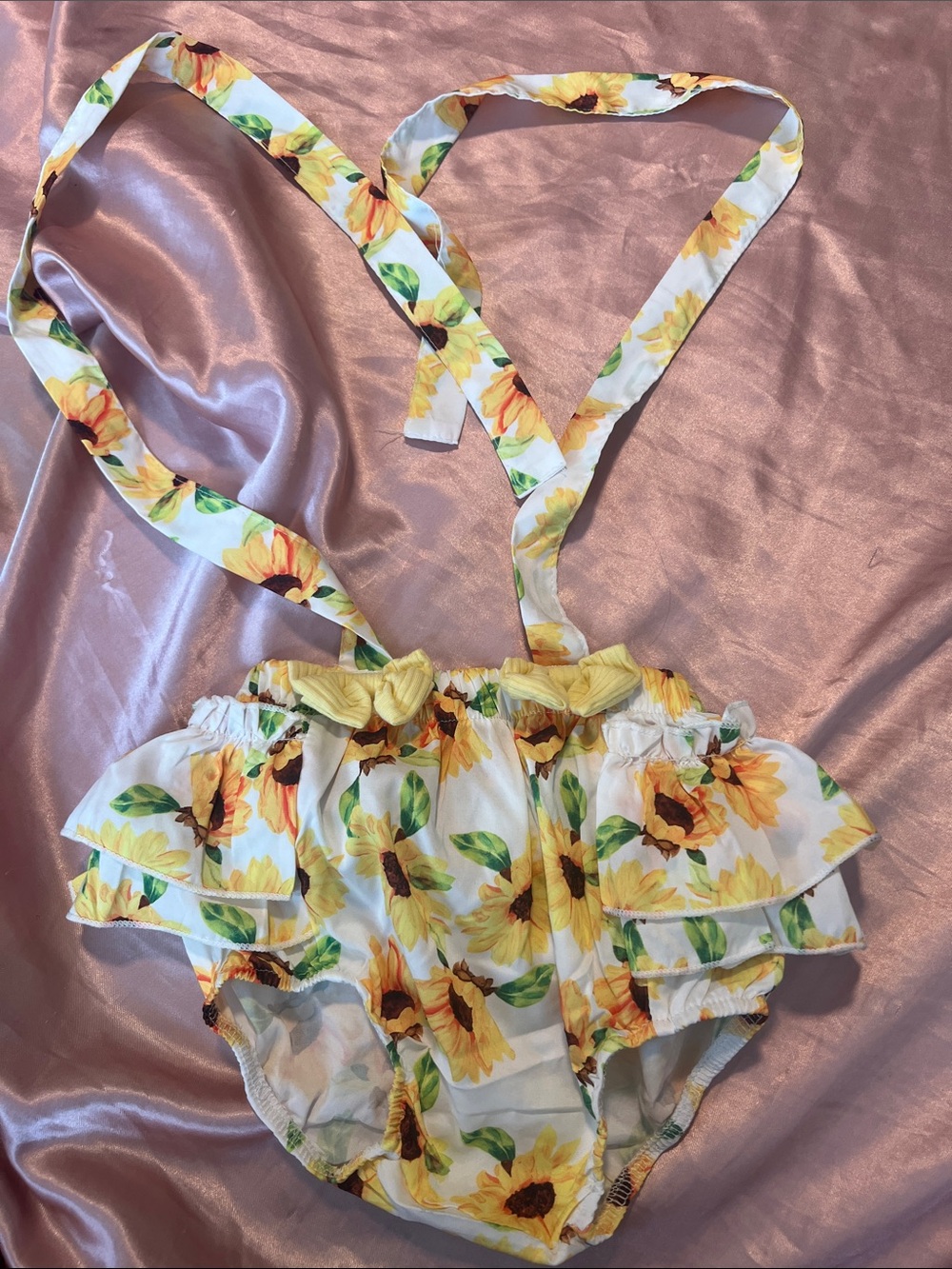 6-12M Sunflower Print Baby Bloomers with Tie Straps